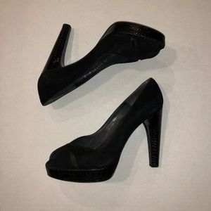 Stuart Weitzman suede and lizard skin heels